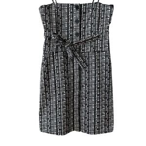 Maria Vazquez Strapless Button Up Mini Dress Tie Waist Size SM Black White Chic